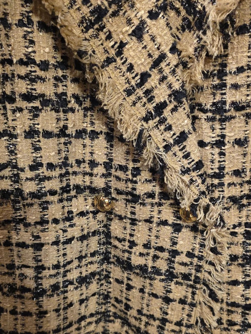 New! Kate Spade Beige and Navy Frayed Plaid Tweed Blazer